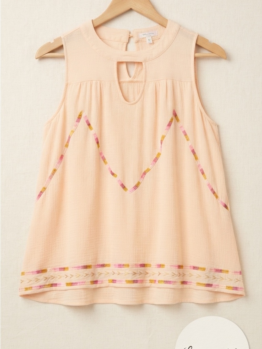 LC Lauren Conrad Peach Sleeveless Embroidered Tank